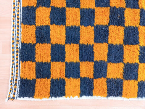 Moroccan Orange & Black Checkered Rug - Beni Ourain Style