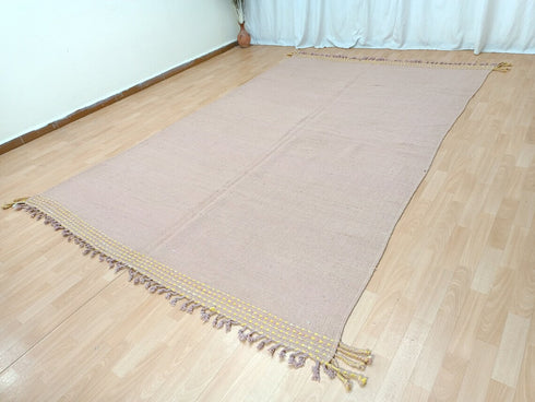 Salmon Flat-Weave Moroccan Rug | Kilim Boho Wool Carpet