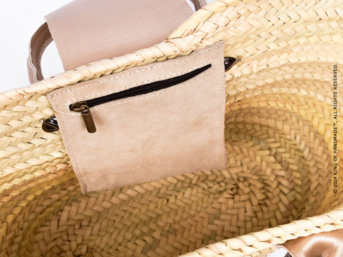 Straw Beach Bag Faux Leather Handle | Tote Handbag French Basket Brass Strap
