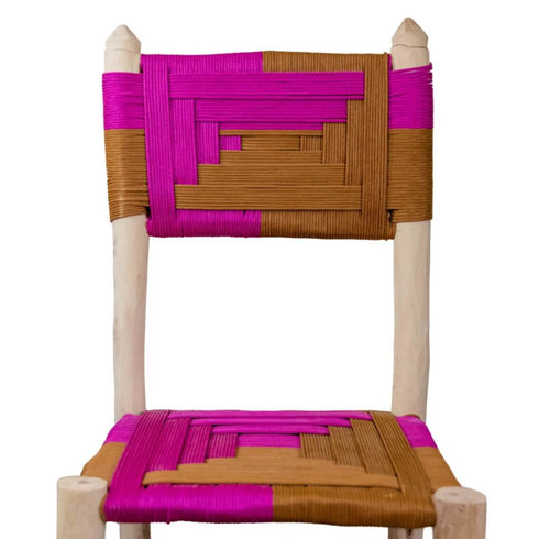 Moroccan Wooden Chair with Braided Rope Seat