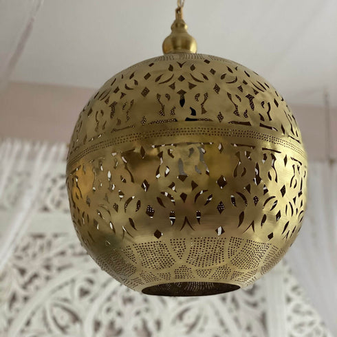 Moroccan Brass Ceiling Lamp – Handcrafted Boho Pendant Light (PL 1082)