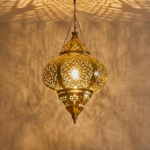 Moroccan Brass Hanging Lantern - Artisan Pendant Light