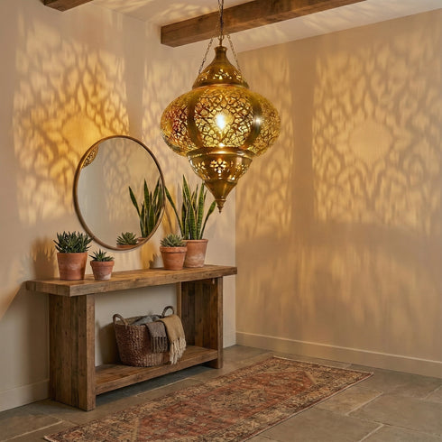 Moroccan Brass Hanging Lantern - Artisan Pendant Light