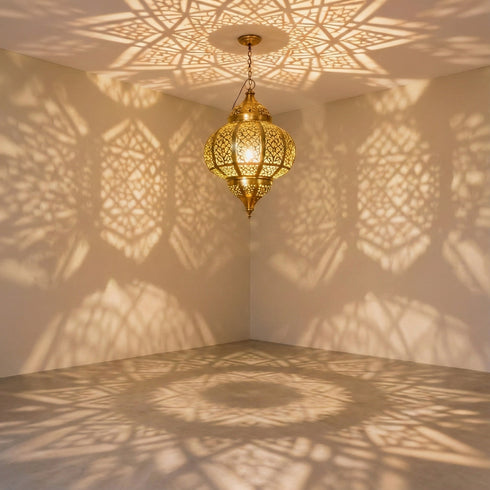 Moroccan Brass Hanging Lantern - Artisan Pendant Light