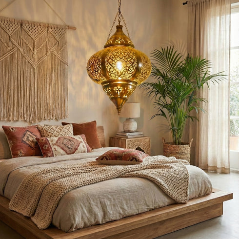 Moroccan Brass Hanging Lantern - Artisan Pendant Light