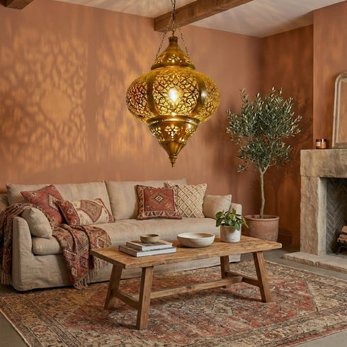 Moroccan Brass Hanging Lantern - Artisan Pendant Light