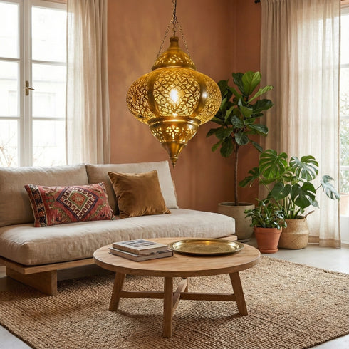 Moroccan Brass Hanging Lantern - Artisan Pendant Light