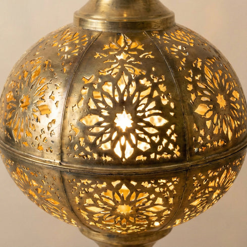 Moroccan Brass Table Lamp - Handcrafted Decorative Lantern