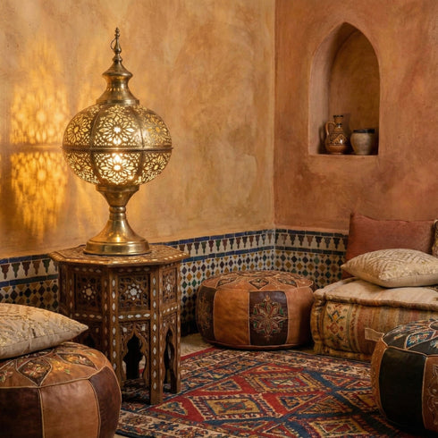 Moroccan Brass Table Lamp - Handcrafted Decorative Lantern
