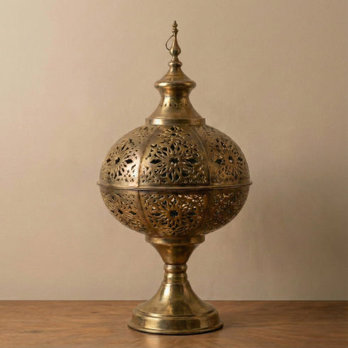 Moroccan Brass Table Lamp - Handcrafted Decorative Lantern