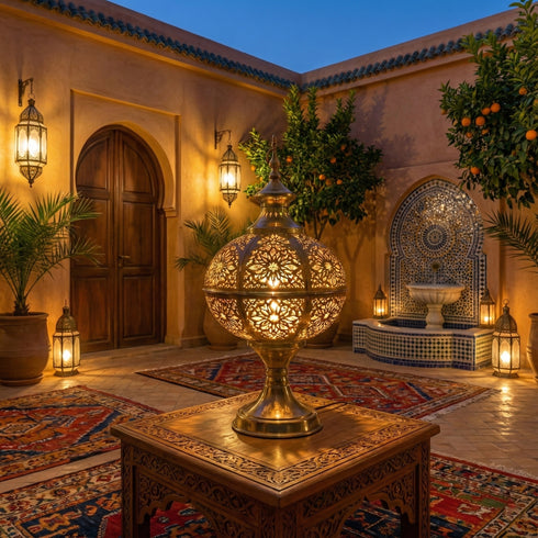 Moroccan Brass Table Lamp - Handcrafted Decorative Lantern