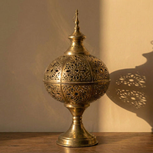 Moroccan Brass Table Lamp - Handcrafted Decorative Lantern