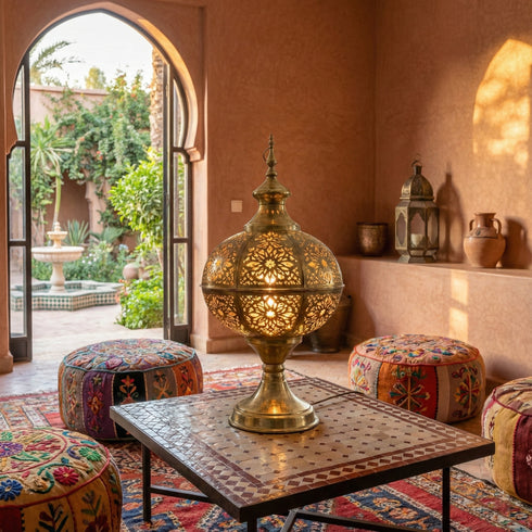 Moroccan Brass Table Lamp - Handcrafted Decorative Lantern