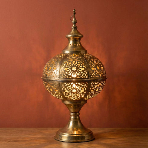 Moroccan Brass Table Lamp - Handcrafted Decorative Lantern