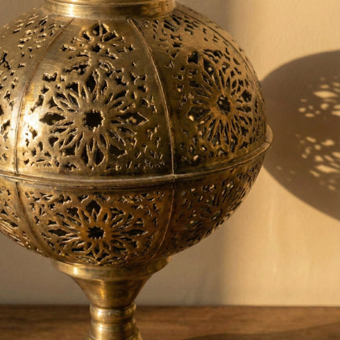 Moroccan Brass Table Lamp - Handcrafted Decorative Lantern