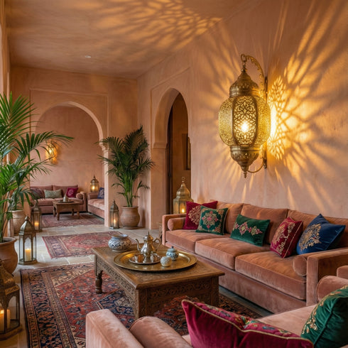 Moroccan Brass Wall Sconce - Handcrafted Shadow Lamp