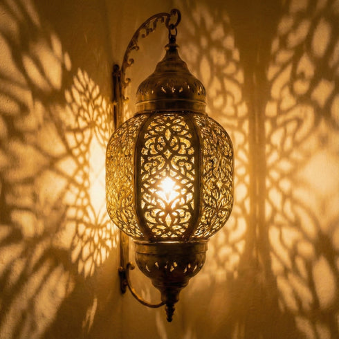 Moroccan Brass Wall Sconce - Handcrafted Shadow Lamp