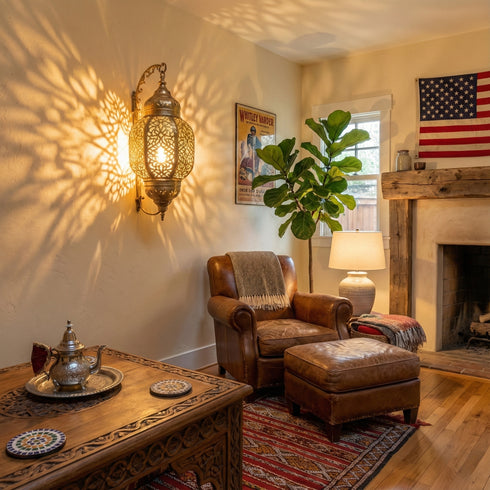 Moroccan Brass Wall Sconce - Handcrafted Shadow Lamp