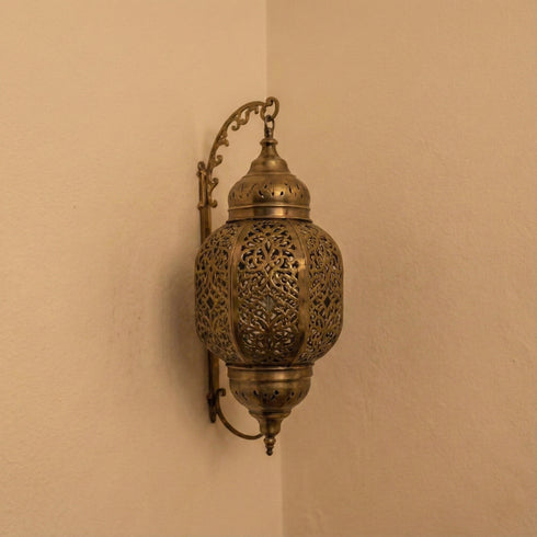 Moroccan Brass Wall Sconce - Handcrafted Shadow Lamp