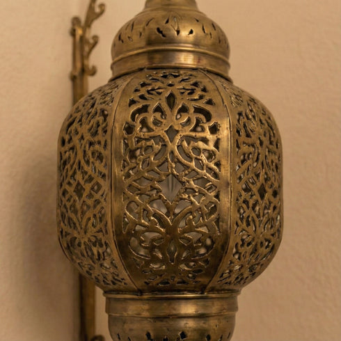 Moroccan Brass Wall Sconce - Handcrafted Shadow Lamp