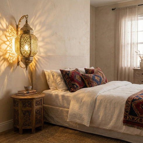 Moroccan Brass Wall Sconce - Handcrafted Shadow Lamp