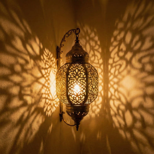 Moroccan Brass Wall Sconce - Handcrafted Shadow Lamp