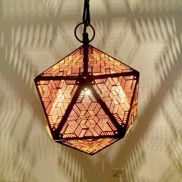 Moroccan Pendant Light – Filigree Openwork Brass Lamp Shadow-Casting