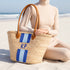 Personalized Blue Stripe Straw Beach Bag