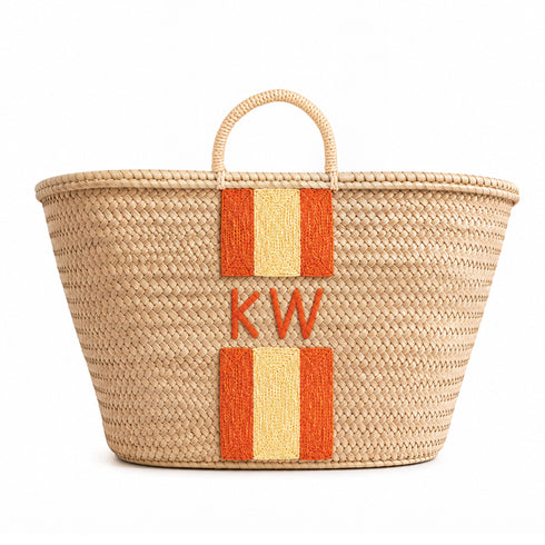 Personalized Orange Stripe Straw Beach Bag