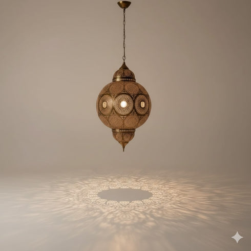 Ideal for use in an entryway, living room, or over a dining table, this authentic Moroccan piece is more than just a light source