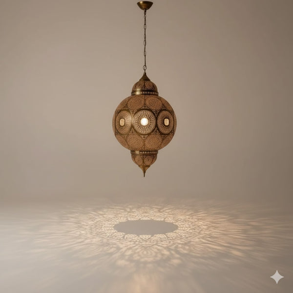 Ideal for use in an entryway, living room, or over a dining table, this authentic Moroccan piece is more than just a light source