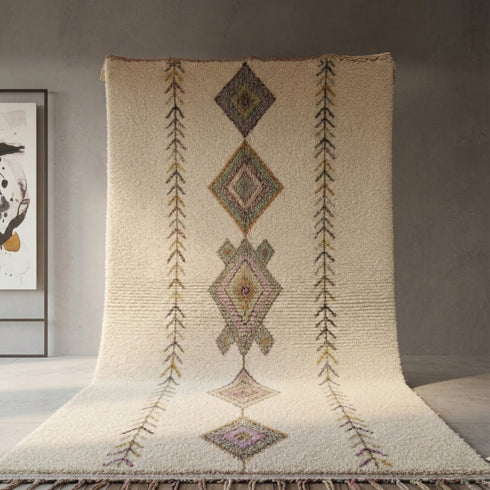 Handmade Moroccan Rug - Ivory Wool Carpet For Living Room Area