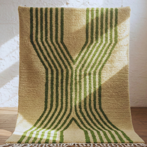Green Striped Moroccan Rug – Modern Handmade Carpet