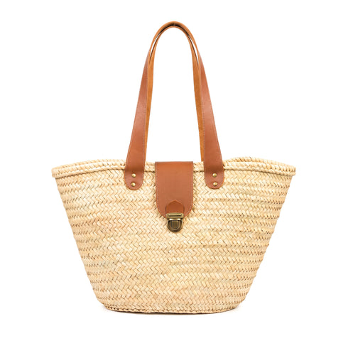 Moroccan Straw Beach Bag – Handwoven Basket with brass Clasp