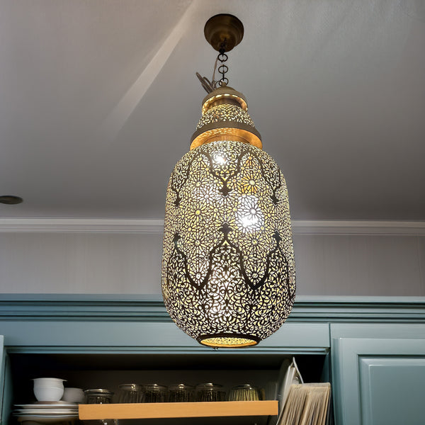 Brass Chandelier – Moroccan Filigree Openwork Shadow-Casting