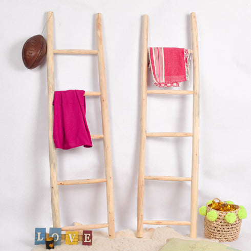 Moroccan Raw Wood Decorative Ladder – Handmade Natural Wood Accent for Boho Interiors