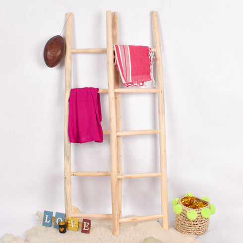 Moroccan Raw Wood Decorative Ladder – Handmade Natural Wood Accent for Boho Interiors