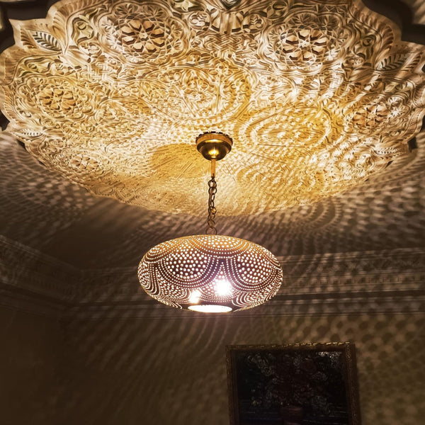 Moroccan Pendant Light – Filigree Brass Openwork Lamp Statement Light