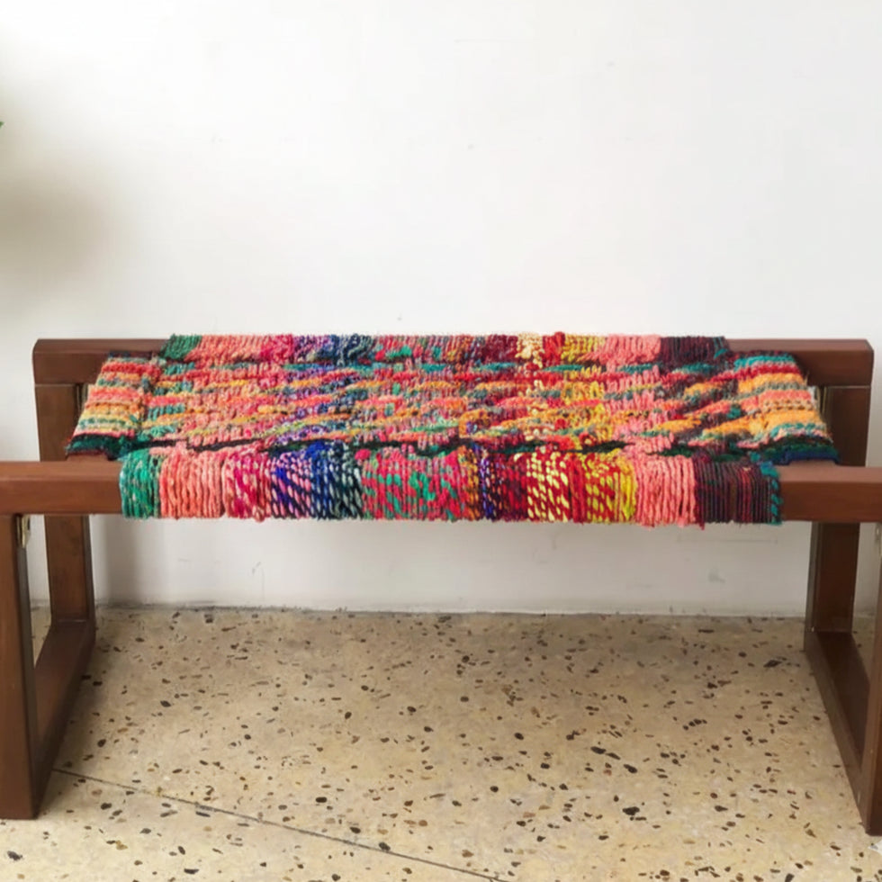 Multicolor Moroccan Bench – Handwoven Rope & Wood