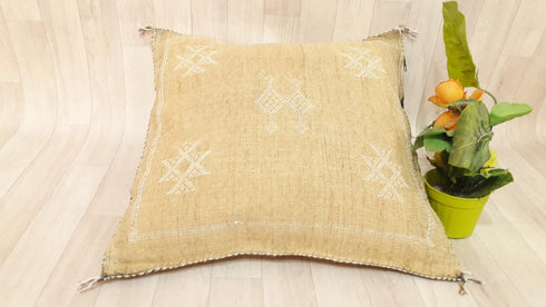 Mustard Cactus Silk Pillow Cover – Handmade Moroccan Decor (SP 1002)