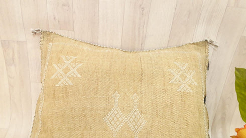 Mustard Cactus Silk Pillow Cover – Handmade Moroccan Decor (SP 1002)