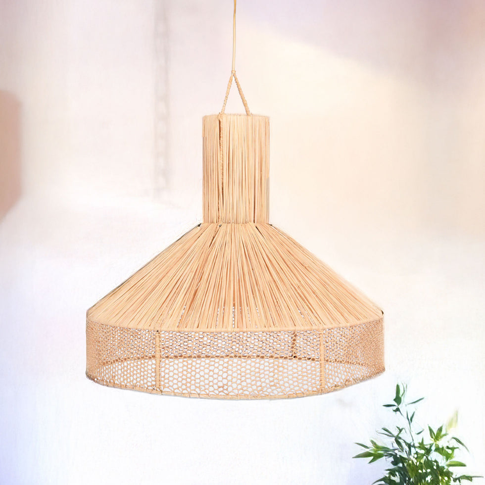 Moroccan Raffia Pendant Light – Handwoven Natural Lamp
