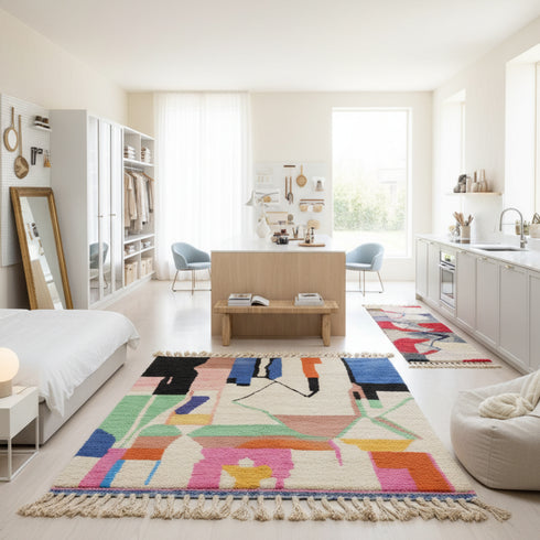 Colorful Moroccan Beni Ourain Rug – Handmade Wool Berber Carpet