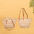 Openwork Palm Straw Basket - Leather Handles, Two Handles