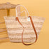 Openwork Palm Straw Basket - Leather Handles, Two Handles