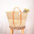 Openwork Palm Straw Basket with Leather Handles