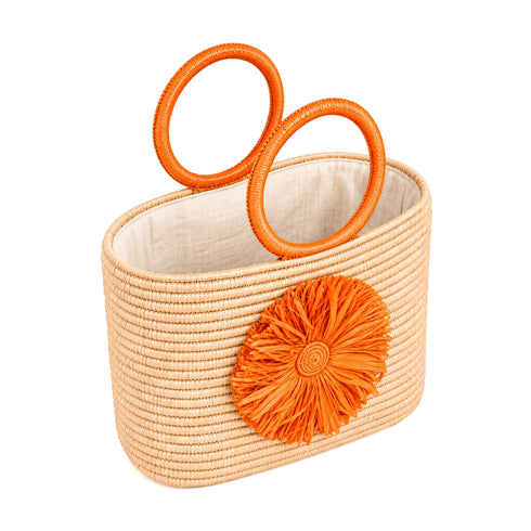 Raffia Tote Bag with Orange Handles | Fall Halloween Handbag