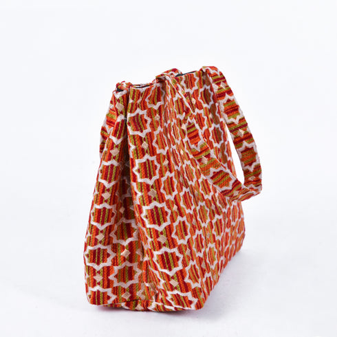 Orange Moroccan Brocade Shoulder Bag - Authentic Linen Tote 🍁