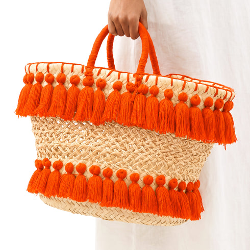 Handmade Straw Beach Bag – Black Tassel Tote, Openwork