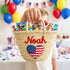 Personalized USA Heart Kids Straw Bag 🇺🇸 – Embroidered Tote for 4th of July & Summer Party Gifts